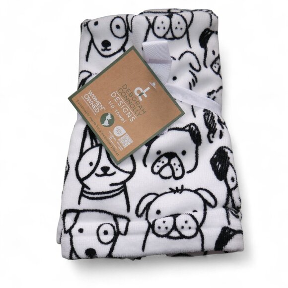 Deborah Connolly 6 PC Bath Towel Set Set Puppy Faces Black & White Dog Show NWT - Picture 6 of 10